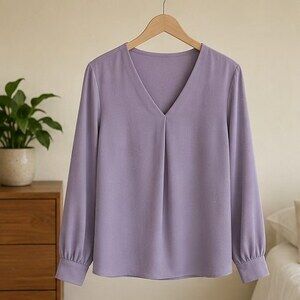Lavender Crepe V Neck Blouse